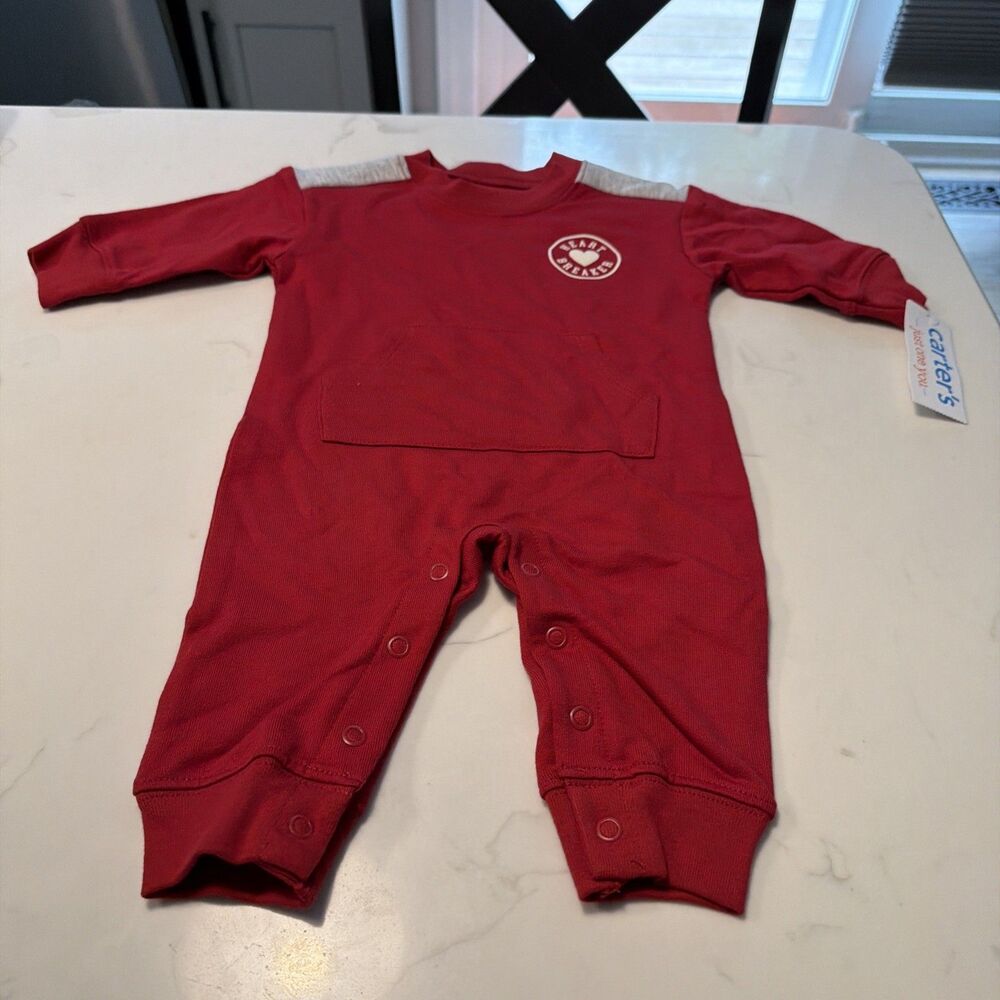 Carter's One-Piece Coverall Red 3M Long Sleeve Snap, Cotton Heart